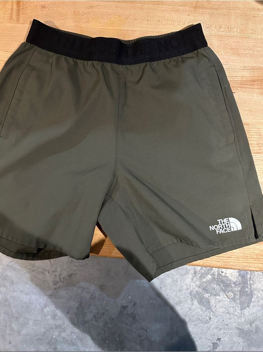 The North Face Olive Athletic Shorts with Black Waistband